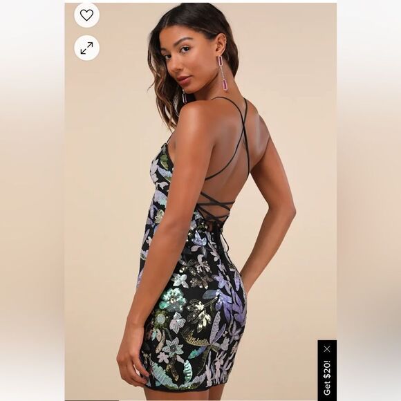 Lulus Glittering Icon Black Iridescent Sequin Lace-Up Mini Dress size XL - Picture 5 of 5